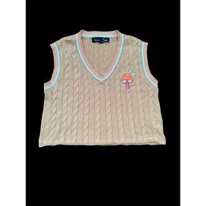 Social Scene Trippy Mushroom Cropped‎ Sweater Vest Sz S